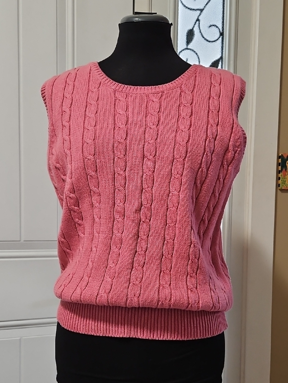 Denver Hayes Pink Cotton Cable Knit Sleeveless Vest XL